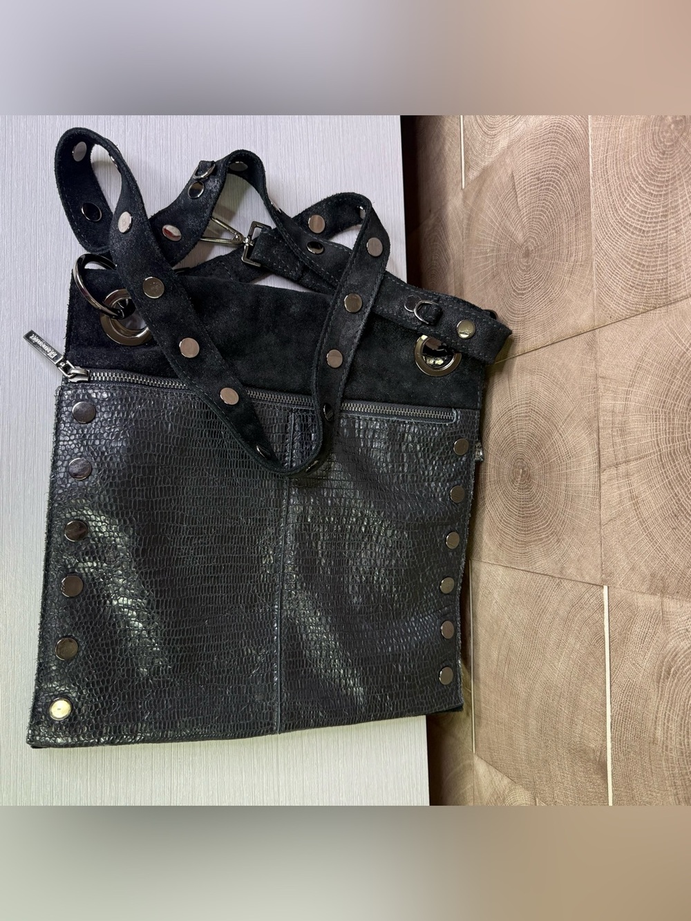 Hammitt Montana Adjustable Pewter Leather with black and Silver - Picture 8 of 9